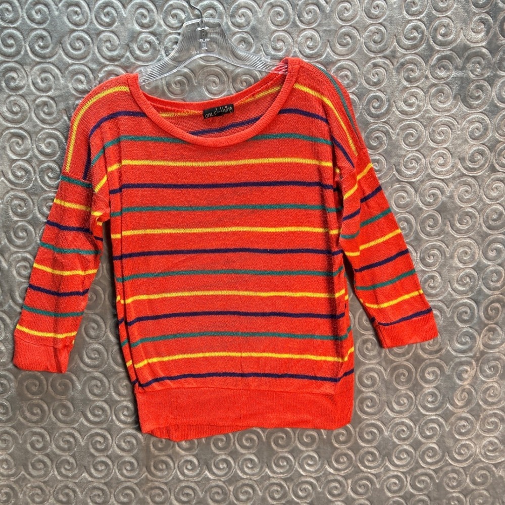 One Clothing Striped Lightweight Sweater Orange Yellow‎ Blue Green Size M